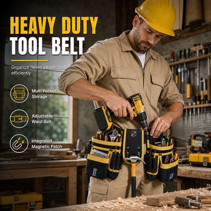 👷 50% RABATT! 🛠️ Verstellbarer Werkzeuggürtel – Viele Fächer & freihändig ✨