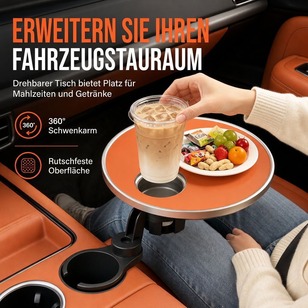 Multifunktionaler Auto-Getränkehalter mit 360°-Drehung & Essensablage – rutschfest, abriebfest & erweiterbar
