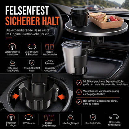Multifunktionaler Auto-Getränkehalter mit 360°-Drehung & Essensablage – rutschfest, abriebfest & erweiterbar
