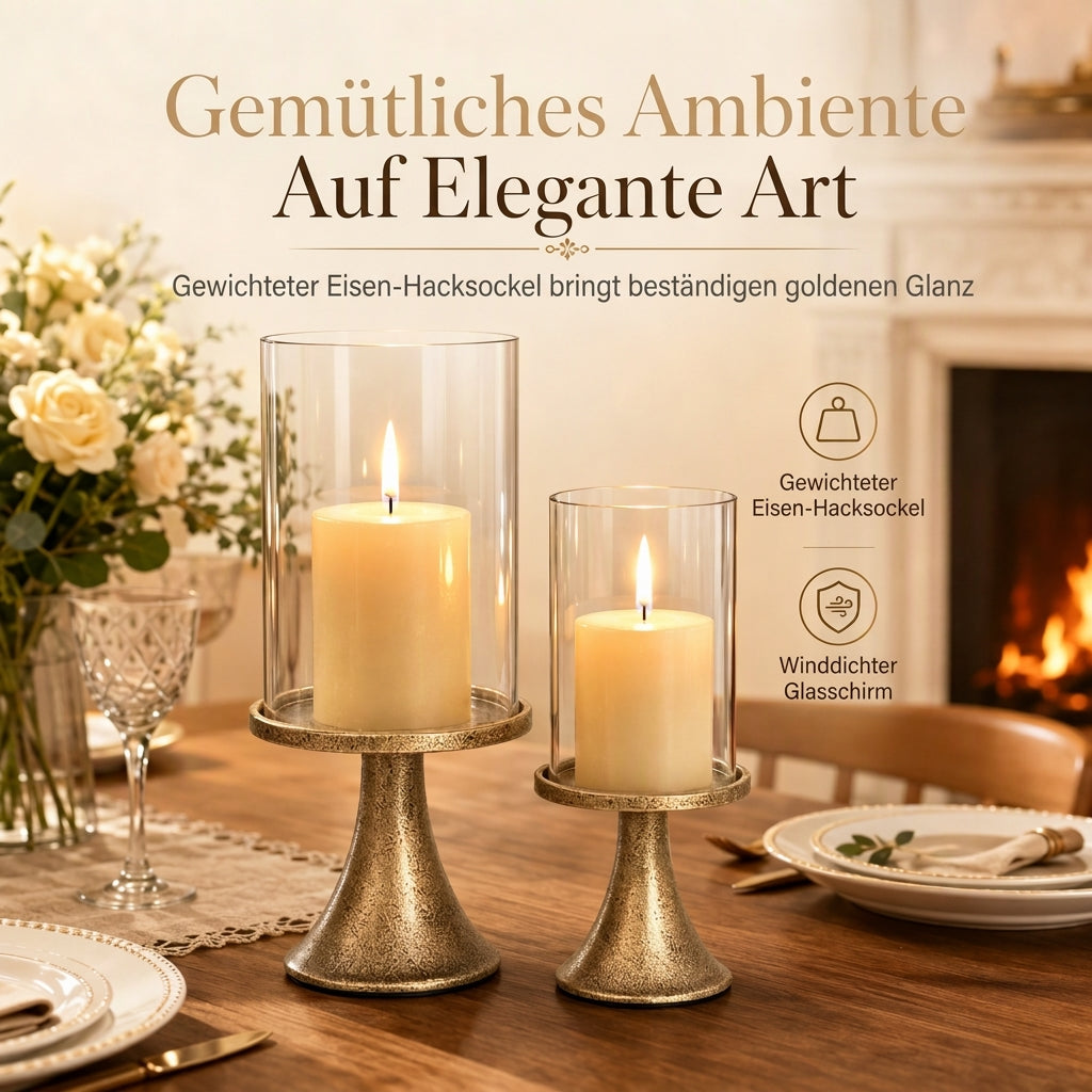 Vergoldetes Vintage Kerzenhalter-Set mit Glasabdeckungen für Hochzeiten und Candle-Light-Dinner