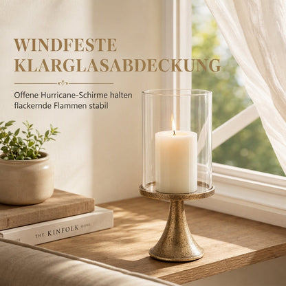Vergoldetes Vintage Kerzenhalter-Set mit Glasabdeckungen für Hochzeiten und Candle-Light-Dinner