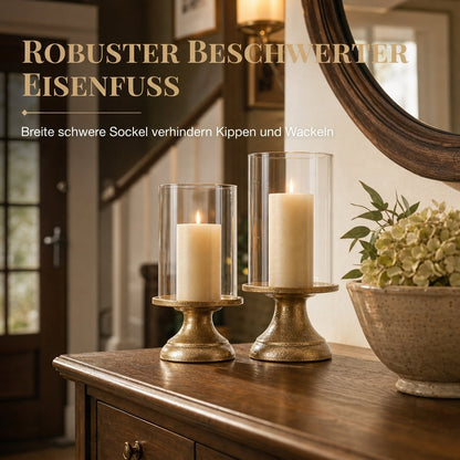 Vergoldetes Vintage Kerzenhalter-Set mit Glasabdeckungen für Hochzeiten und Candle-Light-Dinner