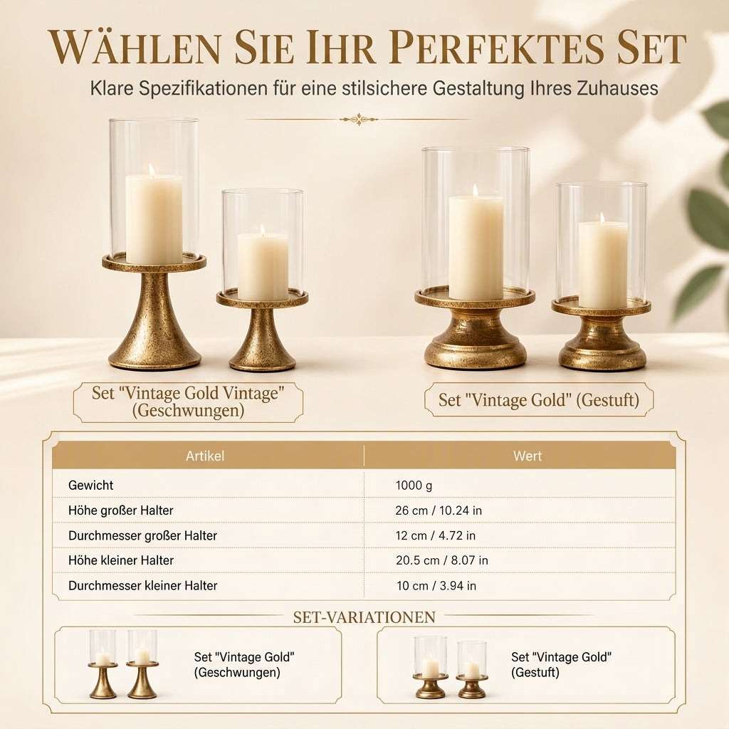 Vergoldetes Vintage Kerzenhalter-Set mit Glasabdeckungen für Hochzeiten und Candle-Light-Dinner