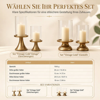 Vergoldetes Vintage Kerzenhalter-Set mit Glasabdeckungen für Hochzeiten und Candle-Light-Dinner