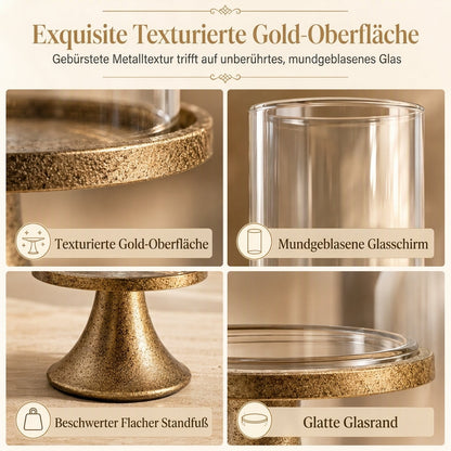 Vergoldetes Vintage Kerzenhalter-Set mit Glasabdeckungen für Hochzeiten und Candle-Light-Dinner