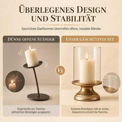 Vergoldetes Vintage Kerzenhalter-Set mit Glasabdeckungen für Hochzeiten und Candle-Light-Dinner