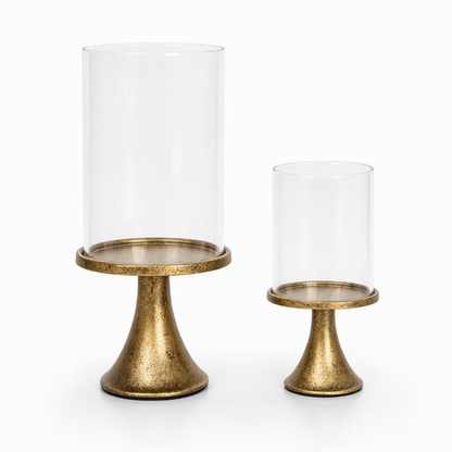 Vergoldetes Vintage Kerzenhalter-Set mit Glasabdeckungen für Hochzeiten und Candle-Light-Dinner