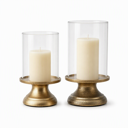 Vergoldetes Vintage Kerzenhalter-Set mit Glasabdeckungen für Hochzeiten und Candle-Light-Dinner
