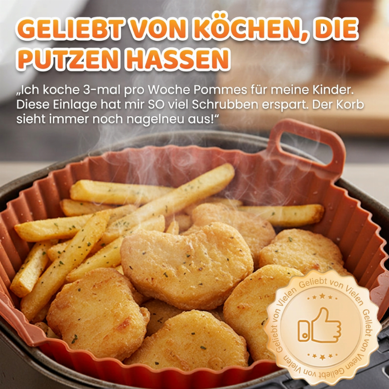 🍟Direkt backen und kross machen! Wiederverwendbarer Silikoneinsatz für die Heißluftfritteuse