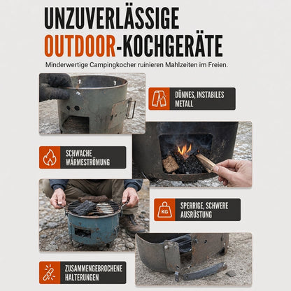 Multifunktionaler tragbarer Holz- und Kohleofen mit rostfester Kochplatte für Outdoor-Camping, Grillen, Kochen und Heizen