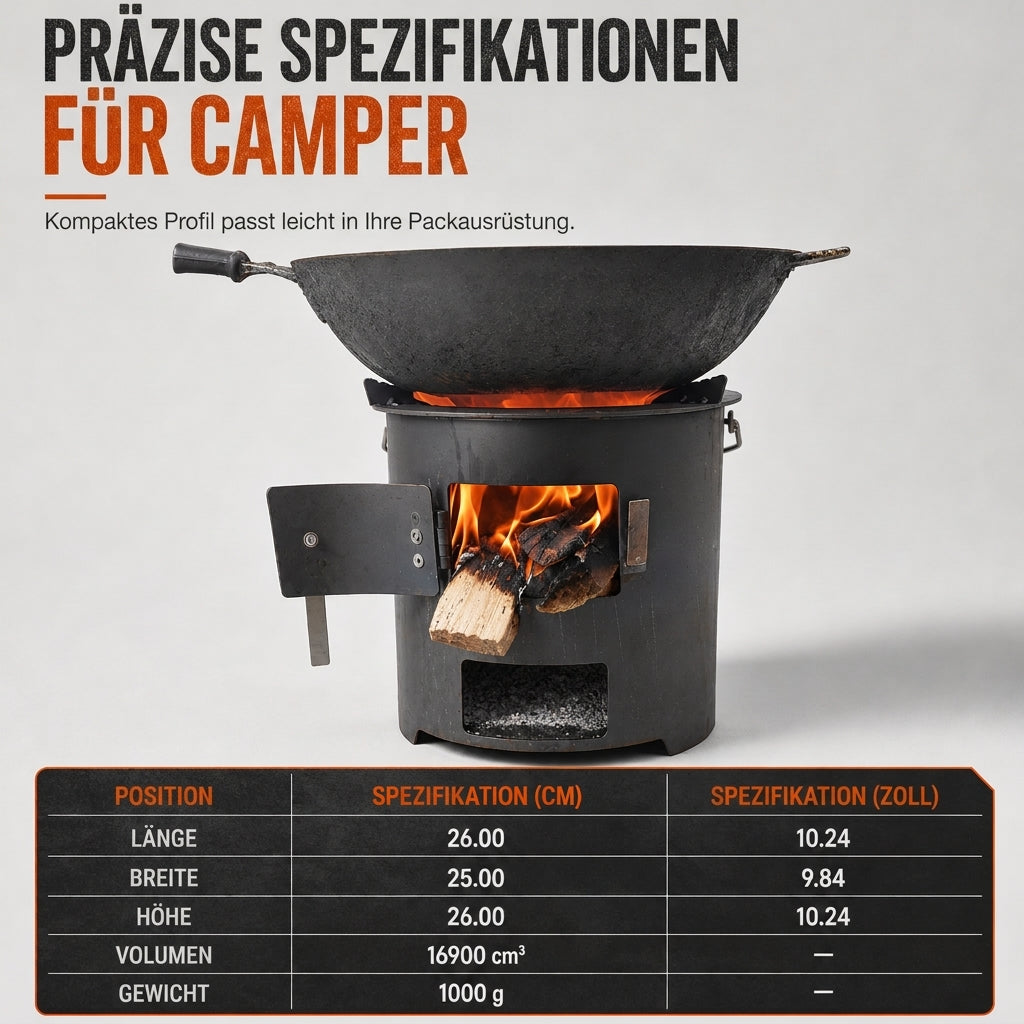 Multifunktionaler tragbarer Holz- und Kohleofen mit rostfester Kochplatte für Outdoor-Camping, Grillen, Kochen und Heizen