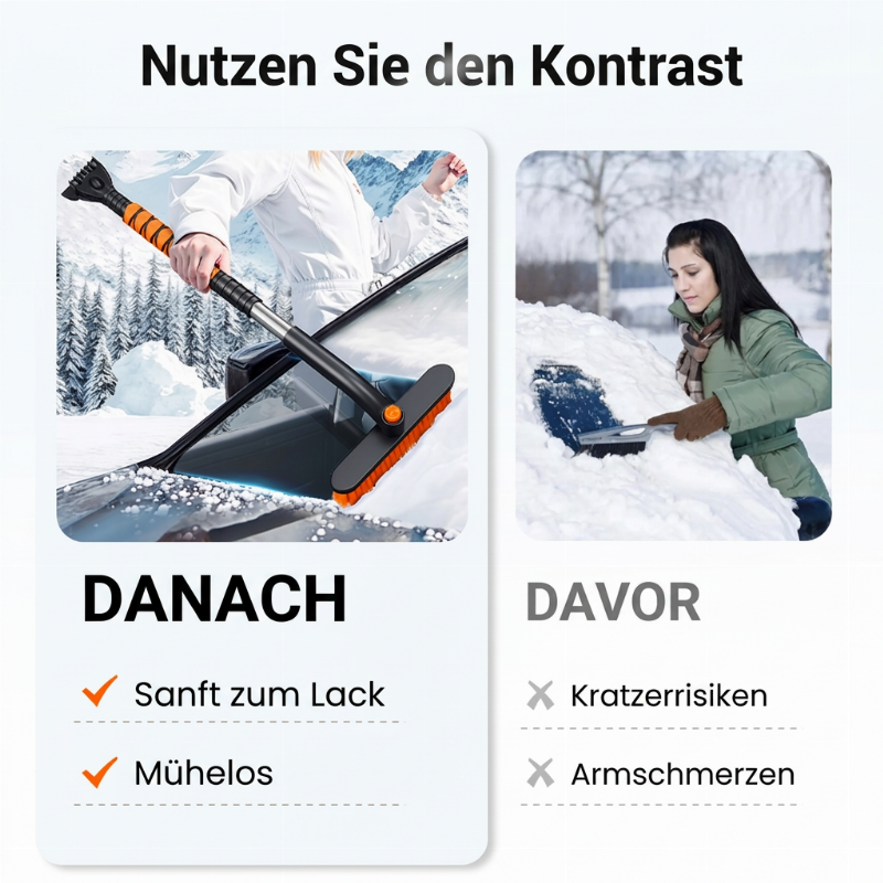 Ausziehbare 3-in-1 Schneebürste fürs Auto – Eiskratzer, Reifenschaber & 360°-Drehkopf (65–80 cm) ❄️🚗