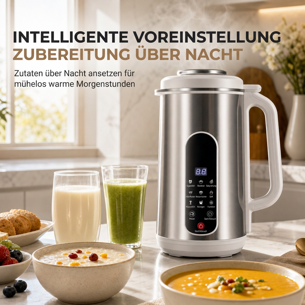 Multifunktionaler 304 Edelstahl Sojamilchbereiter und Hochleistungsmixer mit großer Kapazität, filterfrei, Haushaltsnahrungsprozessor mit intelligenter Zeitschaltuhr
