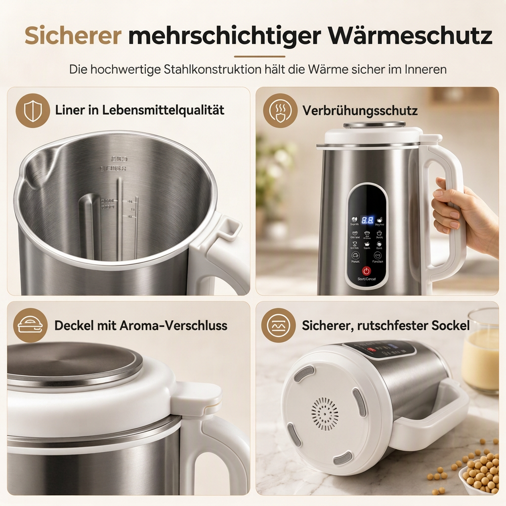 Multifunktionaler 304 Edelstahl Sojamilchbereiter und Hochleistungsmixer mit großer Kapazität, filterfrei, Haushaltsnahrungsprozessor mit intelligenter Zeitschaltuhr