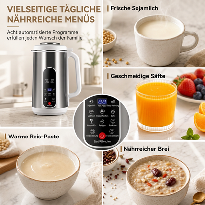 Multifunktionaler 304 Edelstahl Sojamilchbereiter und Hochleistungsmixer mit großer Kapazität, filterfrei, Haushaltsnahrungsprozessor mit intelligenter Zeitschaltuhr