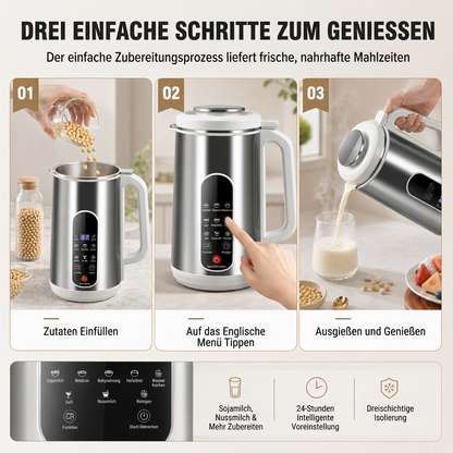 Multifunktionaler 304 Edelstahl Sojamilchbereiter und Hochleistungsmixer mit großer Kapazität, filterfrei, Haushaltsnahrungsprozessor mit intelligenter Zeitschaltuhr