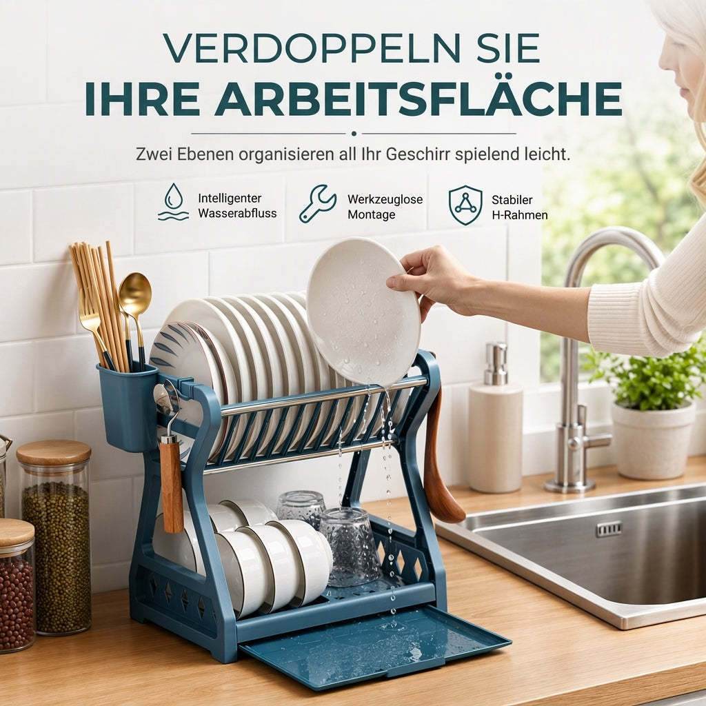 Mehrschichtige Küchen-Abtropfgestell und Aufbewahrungsorganizer für Geschirr mit Stahlrahmen