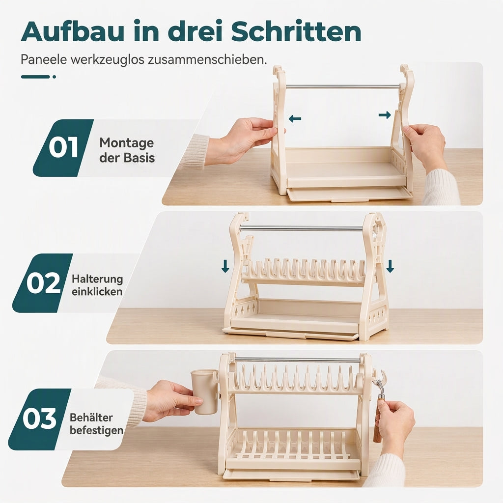 Mehrschichtige Küchen-Abtropfgestell und Aufbewahrungsorganizer für Geschirr mit Stahlrahmen