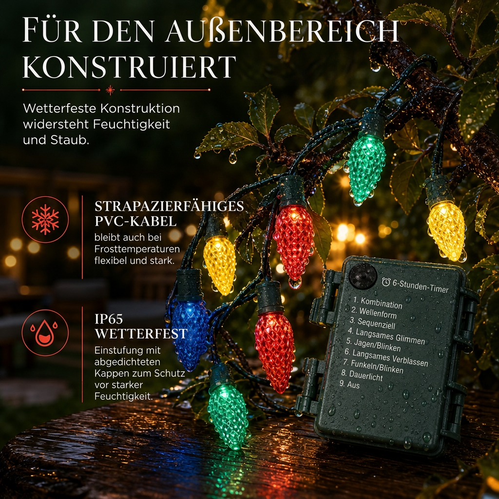 💫🏮Batteriebetriebene Erdbeer-Lichterkette mit 8 Beleuchtungsmodi – für Weihnachten, Halloween & Garten