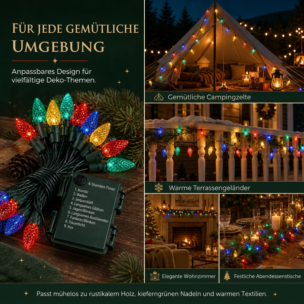 💫🏮Batteriebetriebene Erdbeer-Lichterkette mit 8 Beleuchtungsmodi – für Weihnachten, Halloween & Garten