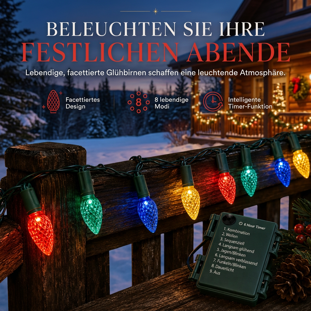 💫🏮Batteriebetriebene Erdbeer-Lichterkette mit 8 Beleuchtungsmodi – für Weihnachten, Halloween & Garten