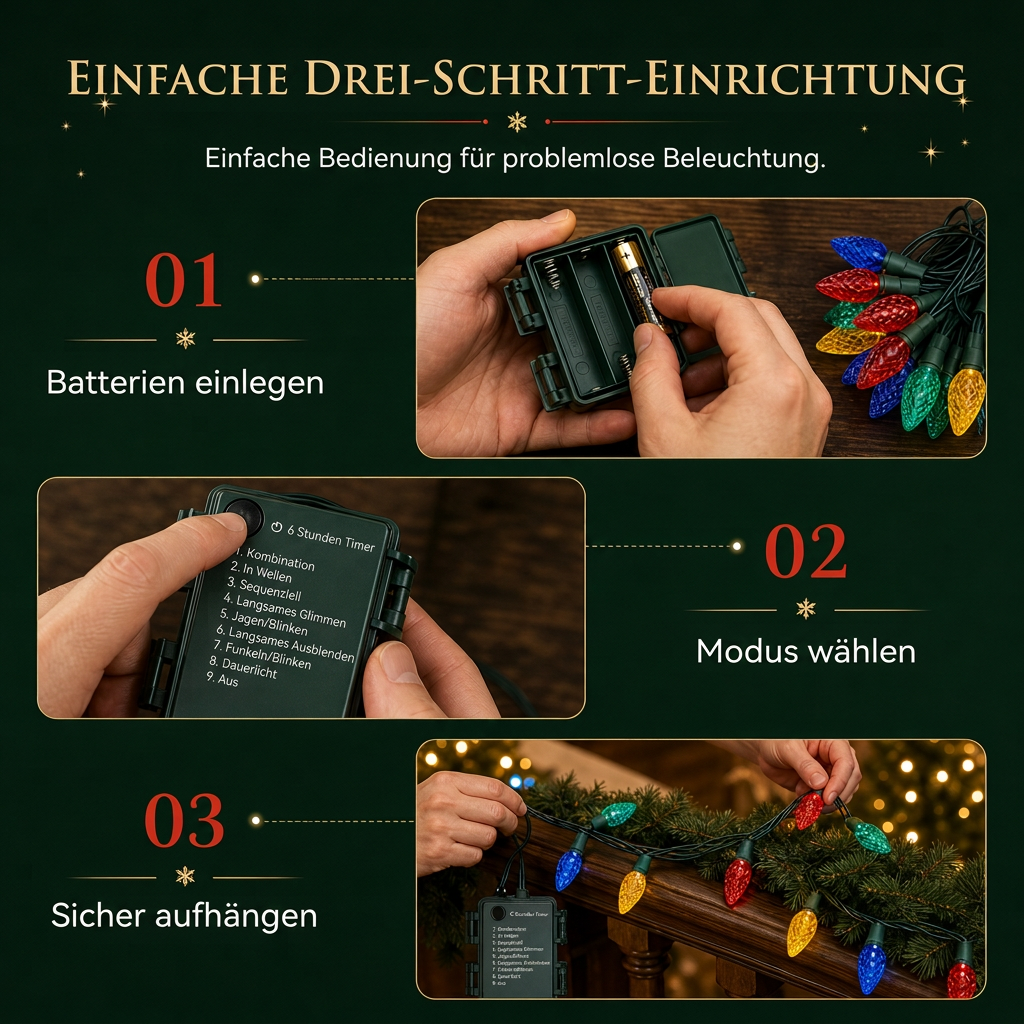 💫🏮Batteriebetriebene Erdbeer-Lichterkette mit 8 Beleuchtungsmodi – für Weihnachten, Halloween & Garten
