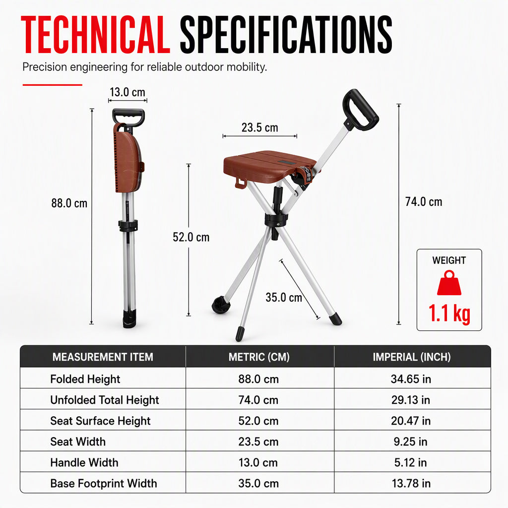 🚶‍♂️🦯 Faltbarer Gehstock mit Sitz – 50% RABATT! Aluminiumrahmen, Dreibein-Stabilität, rutschfester Fuß – Gehen & Ausruhen überall 🪑