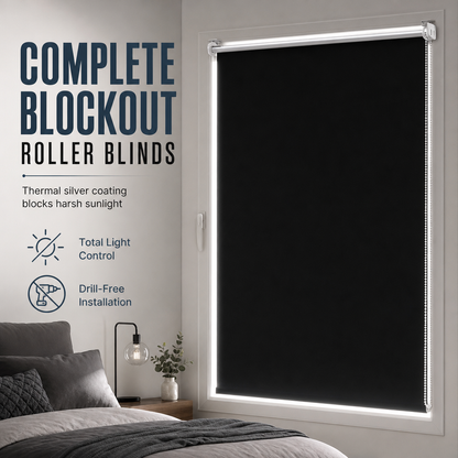 🔥 50 % RABATT!! 📢🌑 100% Verdunkelungsrollo – UV-Schutz, nahtlose Kanten & Klemmfix ohne Bohren, 130 cm Schwarz