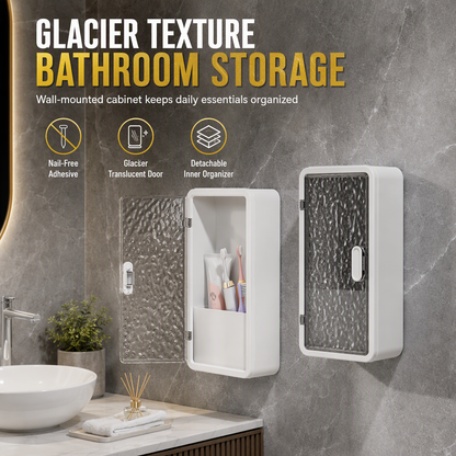 🔥 50 % RABATT! ✨🛁 Wand-Badezimmer-Organizer ohne Bohren – Gletscher-Struktur, Ablaufschlitze & Make-up-Aufbewahrung