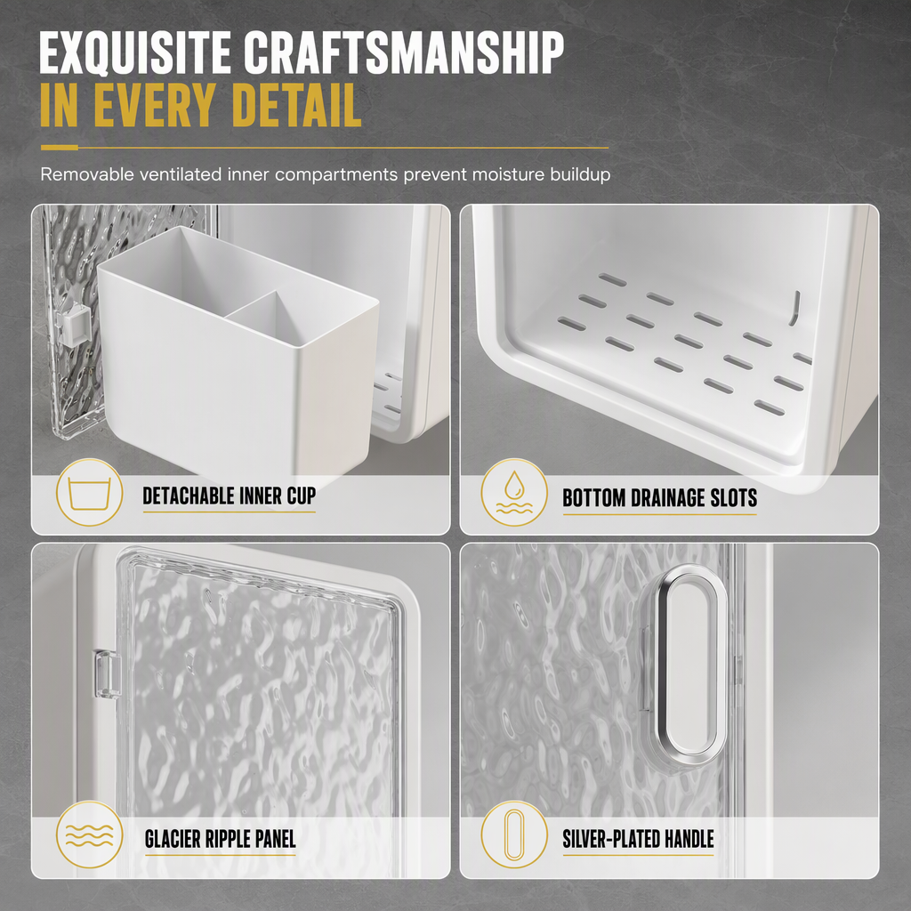 🔥 50 % RABATT! ✨🛁 Wand-Badezimmer-Organizer ohne Bohren – Gletscher-Struktur, Ablaufschlitze & Make-up-Aufbewahrung
