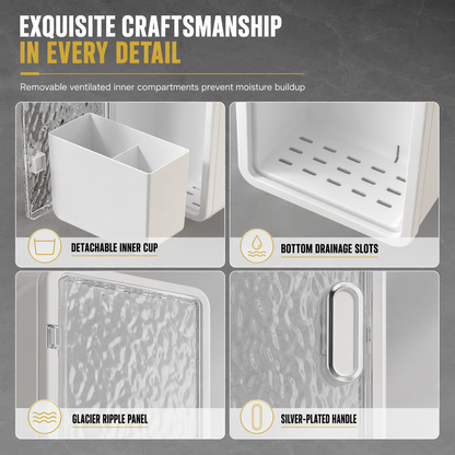 🔥 50 % RABATT! ✨🛁 Wand-Badezimmer-Organizer ohne Bohren – Gletscher-Struktur, Ablaufschlitze & Make-up-Aufbewahrung