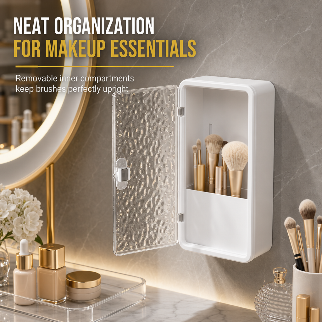 🔥 50 % RABATT! ✨🛁 Wand-Badezimmer-Organizer ohne Bohren – Gletscher-Struktur, Ablaufschlitze & Make-up-Aufbewahrung