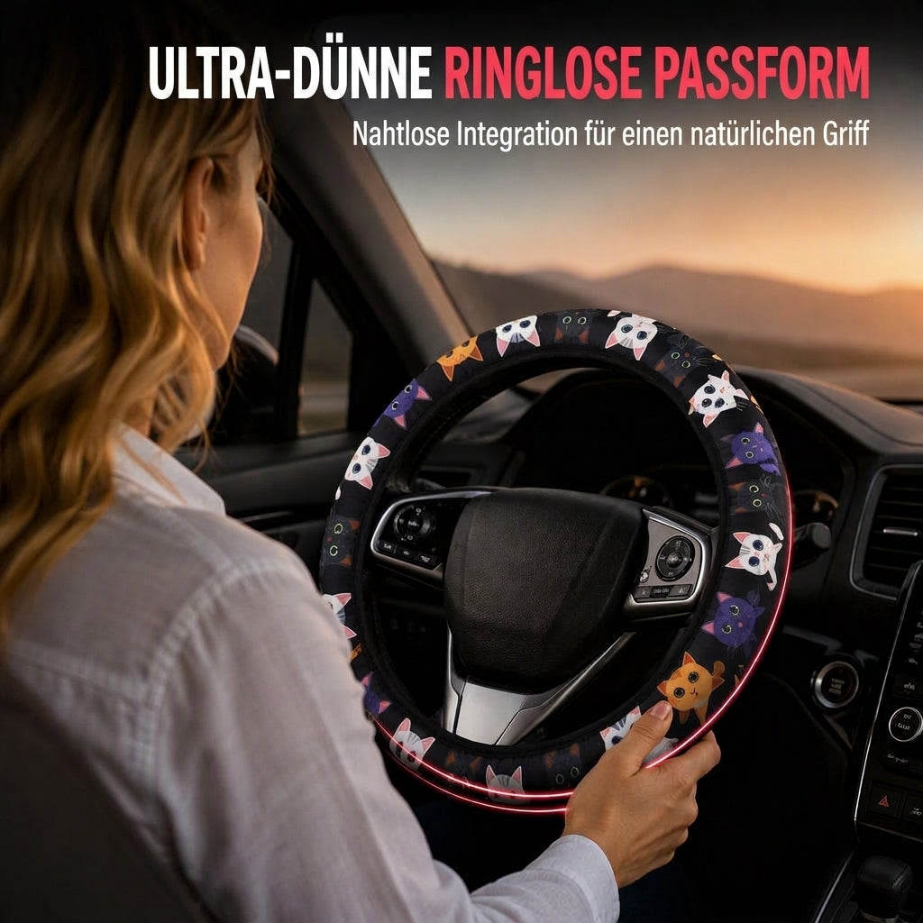 🚗 Universelle 38 cm ringlose Seiden-Lenkradabdeckung – bedruckt, atmungsaktiv, Ganzjahres-Schutz fürs Autolenkrad