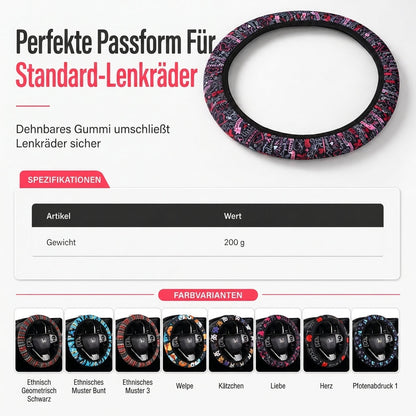 🚗 Universelle 38 cm ringlose Seiden-Lenkradabdeckung – bedruckt, atmungsaktiv, Ganzjahres-Schutz fürs Autolenkrad