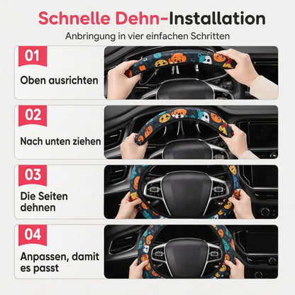 🚗 Universelle 38 cm ringlose Seiden-Lenkradabdeckung – bedruckt, atmungsaktiv, Ganzjahres-Schutz fürs Autolenkrad