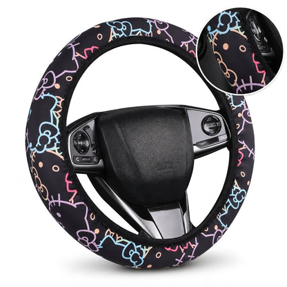🚗 Universelle 38 cm ringlose Seiden-Lenkradabdeckung – bedruckt, atmungsaktiv, Ganzjahres-Schutz fürs Autolenkrad