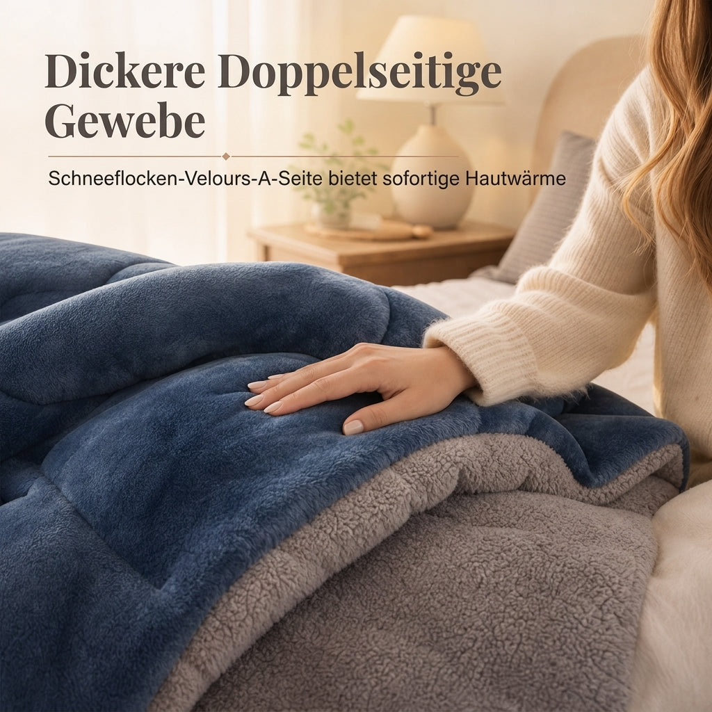 Dicker warmer Winter-Steppdecke aus Schneeflocken-Samt
