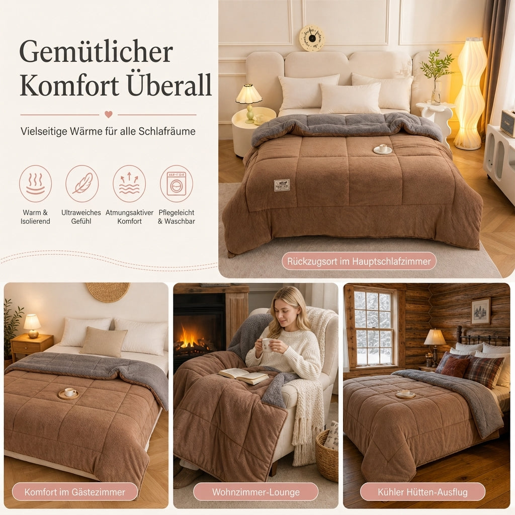 Dicker warmer Winter-Steppdecke aus Schneeflocken-Samt