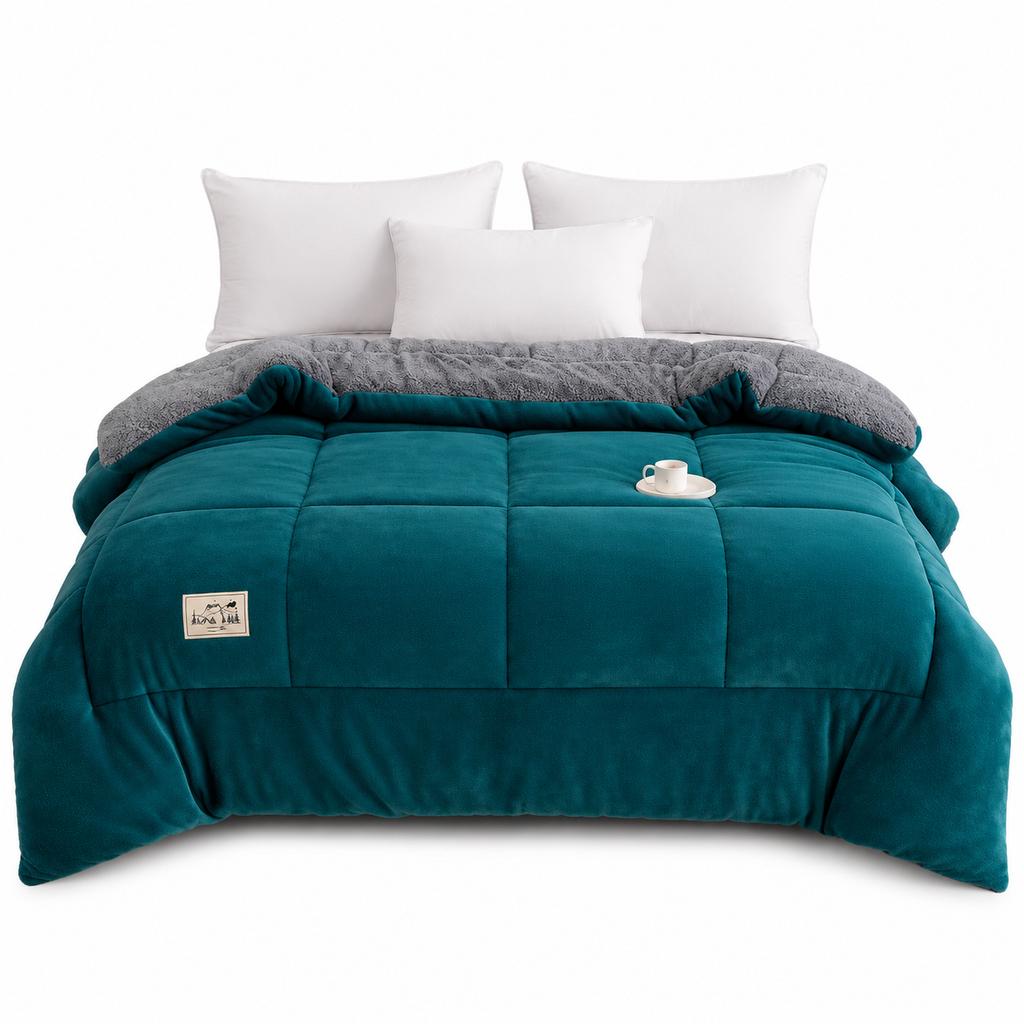 Dicker warmer Winter-Steppdecke aus Schneeflocken-Samt