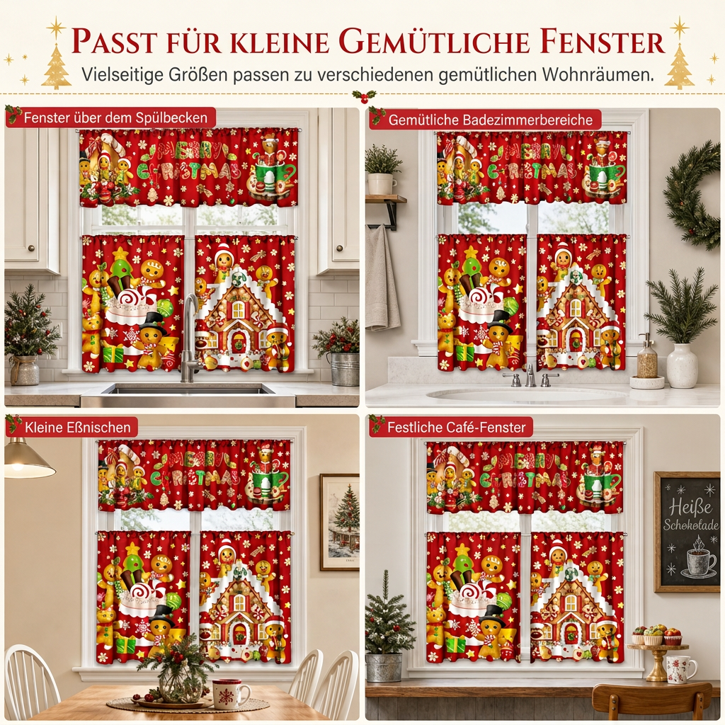 ⏳Nur für kurze Zeit – 50% RABATT⏰Weihnachts Küchenvorhänge Set