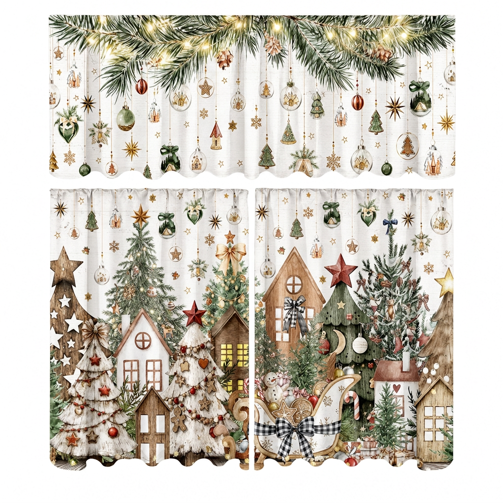 ⏳Nur für kurze Zeit – 50% RABATT⏰Weihnachts Küchenvorhänge Set