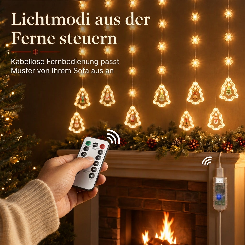 🎄 50% RABATT! Weihnachtsvorhang-Lichterkette – Fernbedienung & 8 Beleuchtungsmodi für gemütliche Festtagsfenster ✨🎁