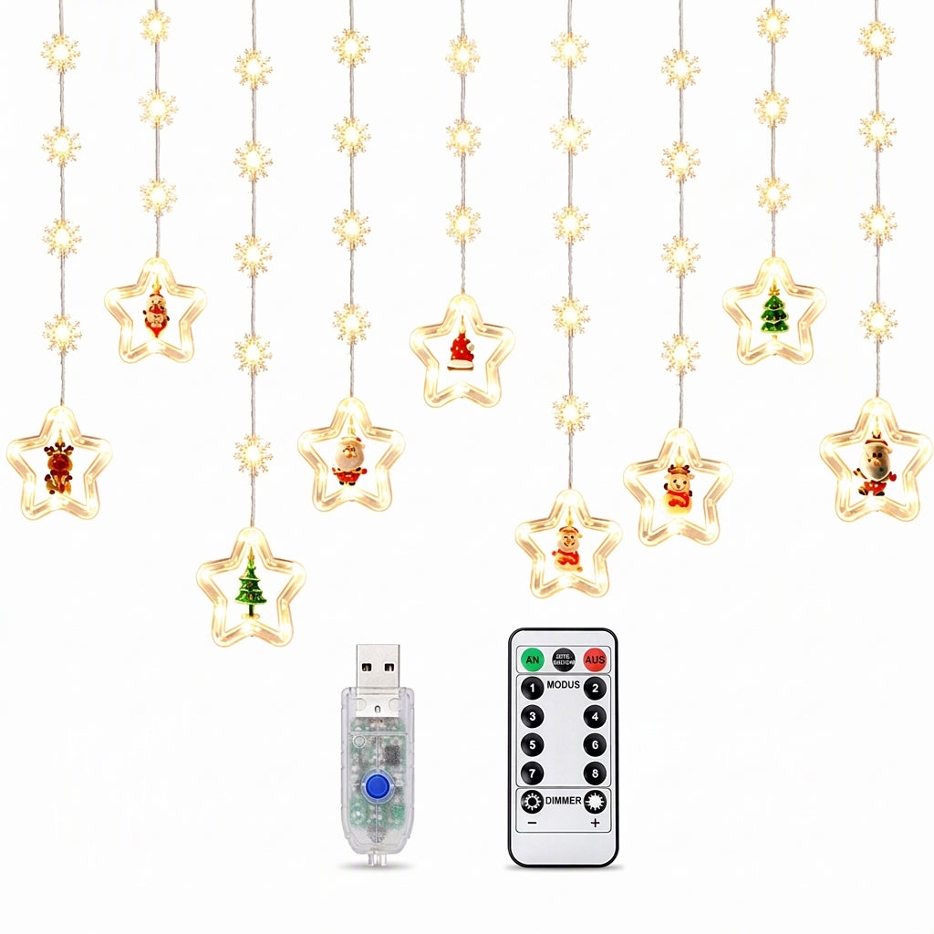 🎄 50% RABATT! Weihnachtsvorhang-Lichterkette – Fernbedienung & 8 Beleuchtungsmodi für gemütliche Festtagsfenster ✨🎁