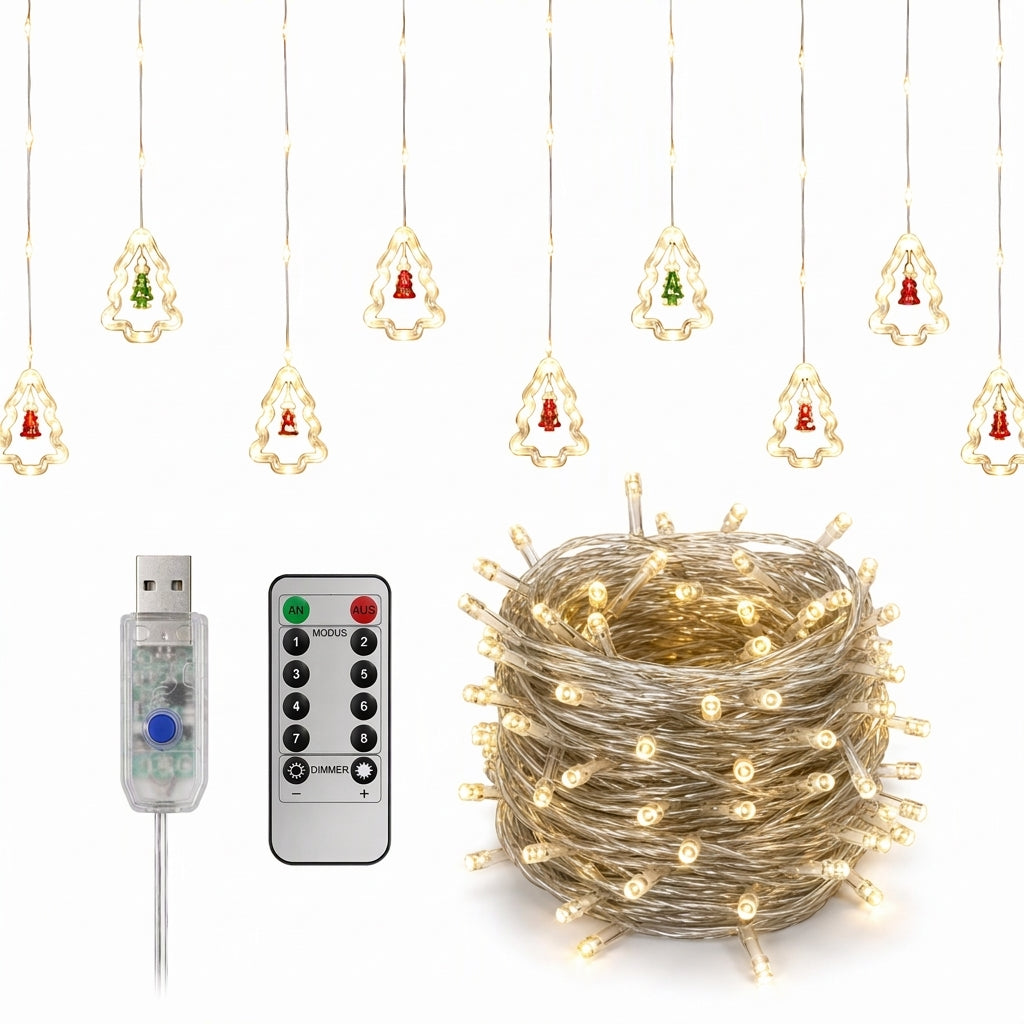 🎄 50% RABATT! Weihnachtsvorhang-Lichterkette – Fernbedienung & 8 Beleuchtungsmodi für gemütliche Festtagsfenster ✨🎁