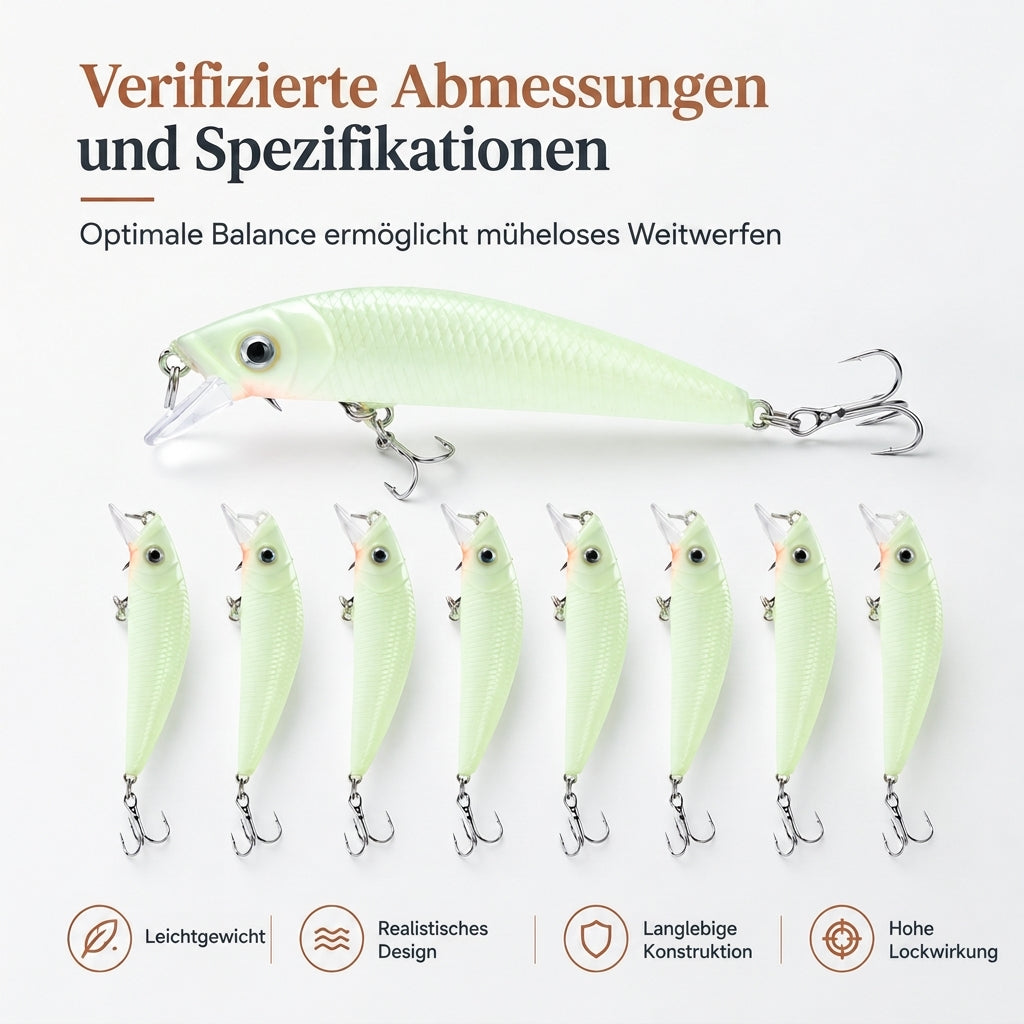 📢📢50% RABATT !!🎣 Leuchtender Minnow Wobbler 7cm 8g – Hardbaits für Nachtangeln, UV-aktiv & fängig für Zander & Barsch