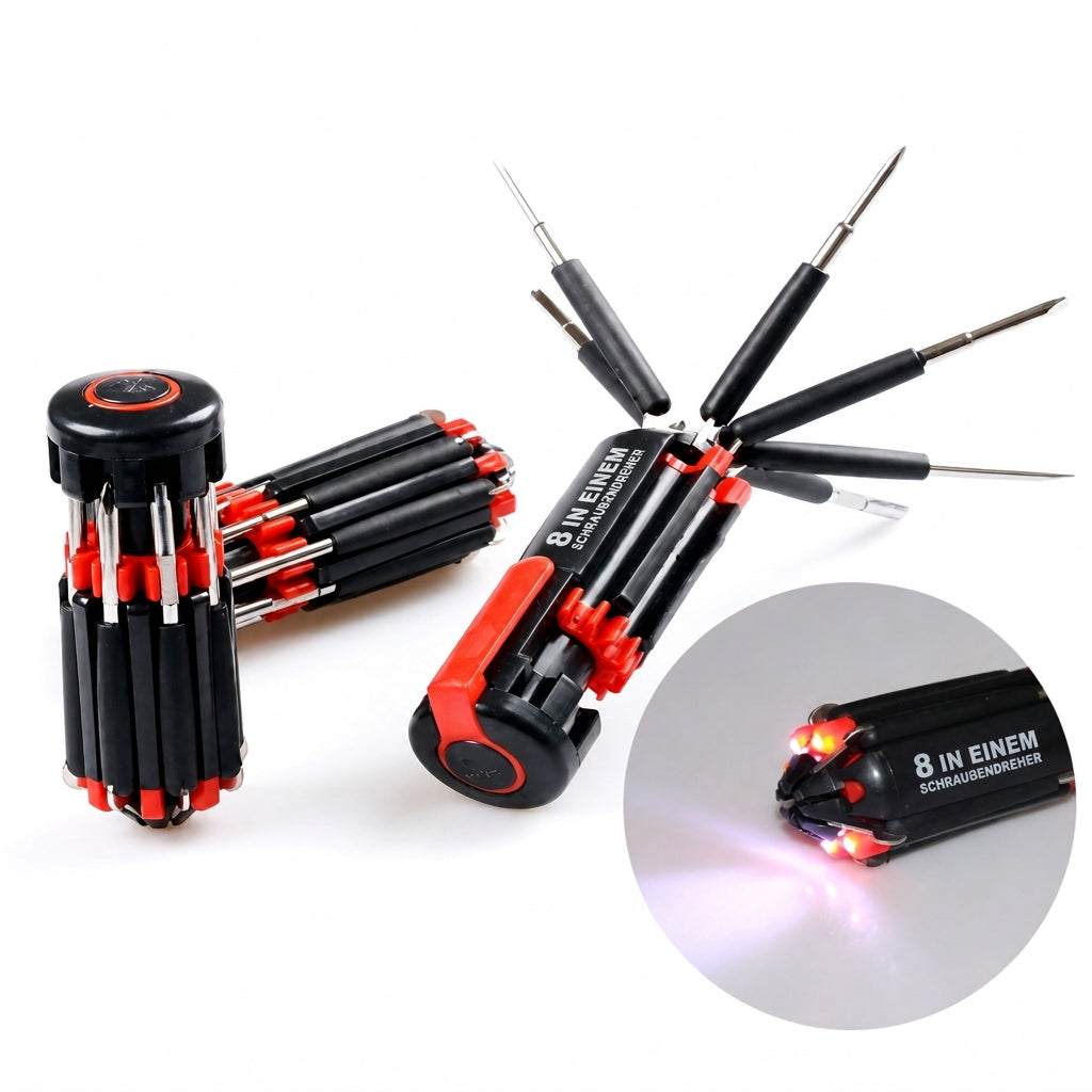 Multifunktionaler Schraubendreher-Satz mit LED-Licht