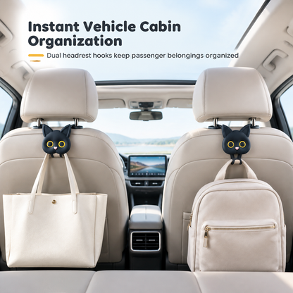 ⏳50% RABATT! 🐱 Auto-Kopfstützenhaken im Katzen-Design – 2er-Set für Taschen & Einkaufstüten, Schwarz/Weiß