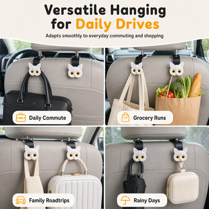 ⏳50% RABATT! 🐱 Auto-Kopfstützenhaken im Katzen-Design – 2er-Set für Taschen & Einkaufstüten, Schwarz/Weiß