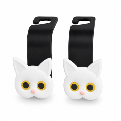 ⏳50% RABATT! 🐱 Auto-Kopfstützenhaken im Katzen-Design – 2er-Set für Taschen & Einkaufstüten, Schwarz/Weiß