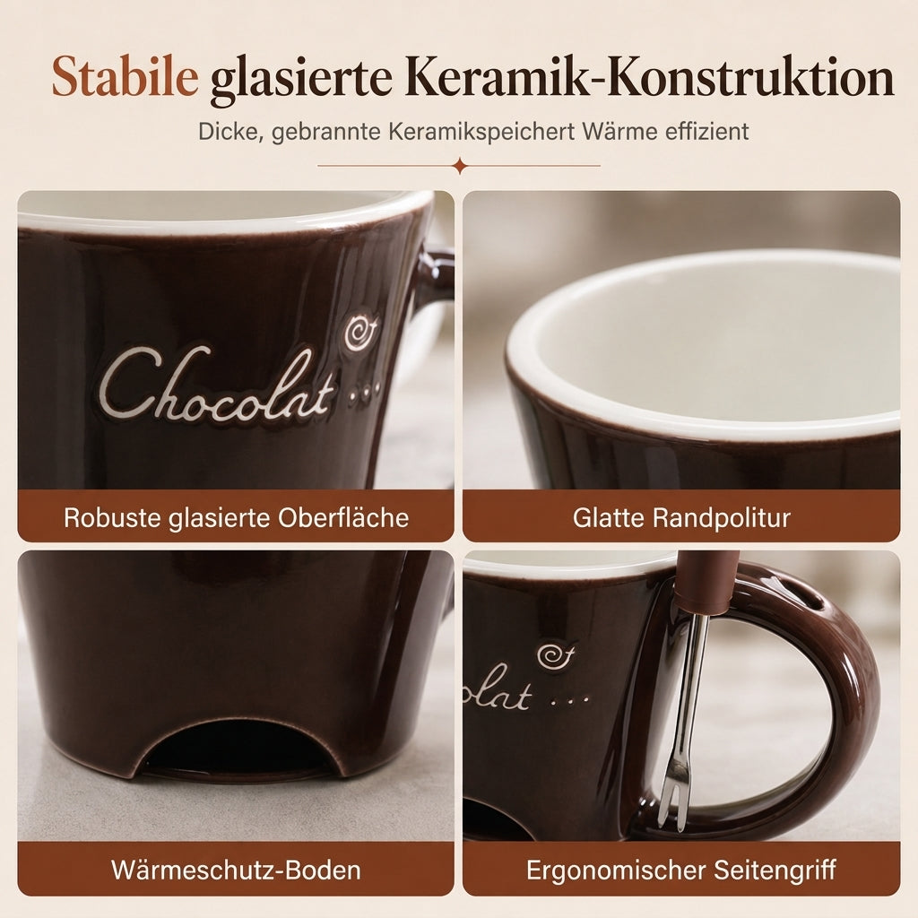 Keramik Schokoladen- und Käsefondue Schmelzbecher mit Gabel